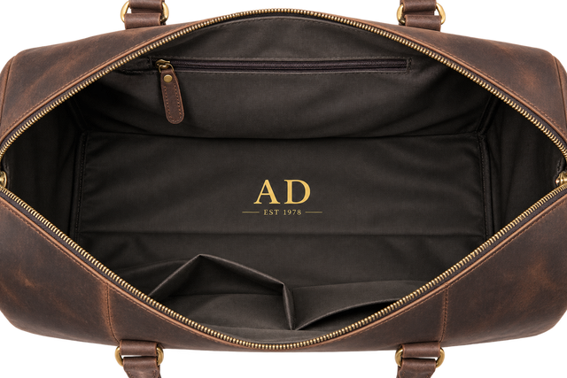 Leather Weekender Duffel bag, interior view