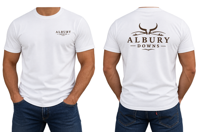 Bullhorn T Shirts, front view, Albury Downs Country Co.