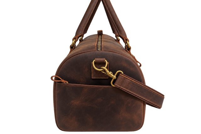 Leather Weekender Duffel bag, side view